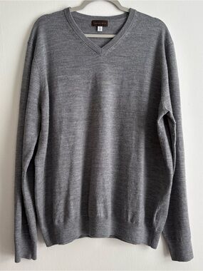 Thomas Dean Gray Wool Blend Knit V-Neck Pullover Sweater Long Sleeve Men XL